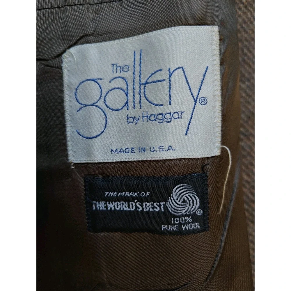 Vtg Haggar Mens Tweed Sports Coat 46L Brown USA Wool Blazer Elbow Patches